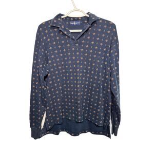 Ralph Lauren Navy Blue Long Sleeve Polo with Small Tan Floral Print